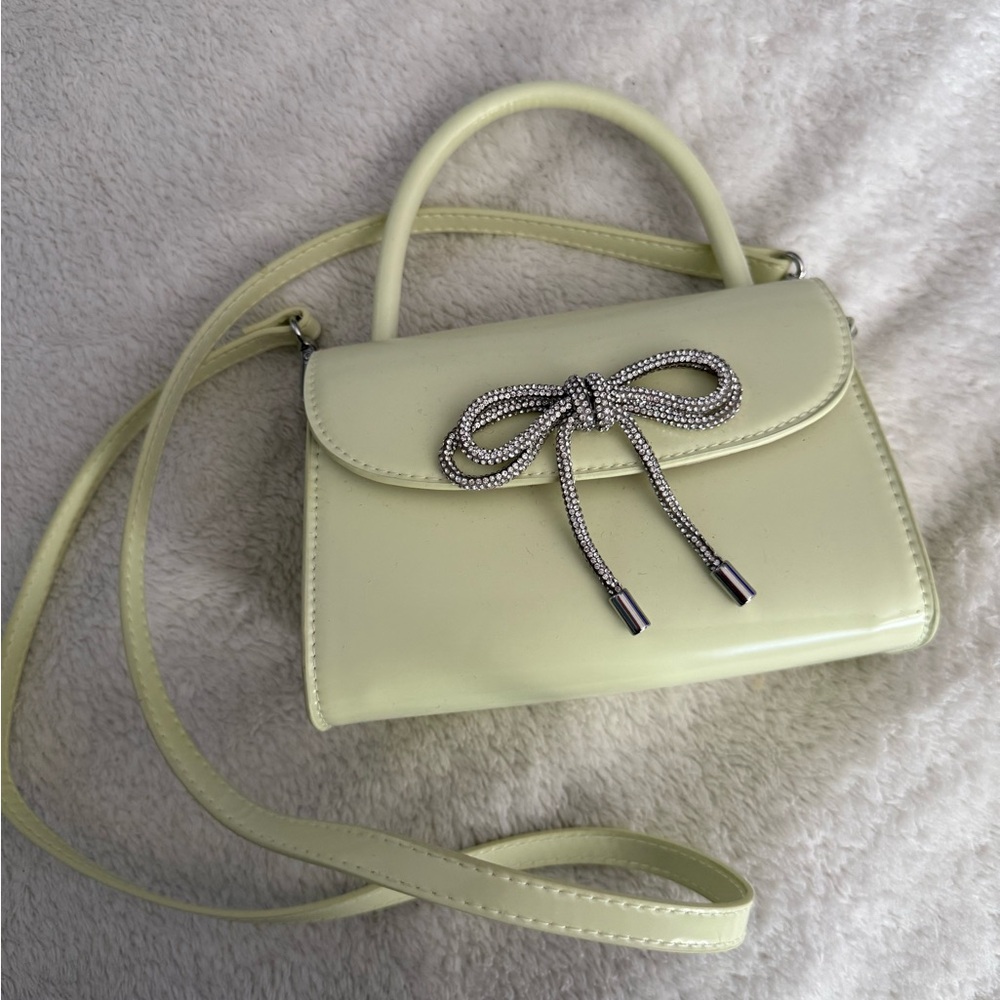 H&M Pale Lime Crossbody Bag with Crystal Bow Detail